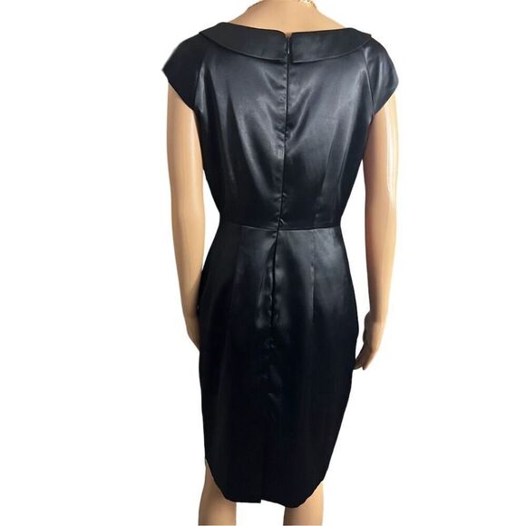 New York & Company Women's Black Satin Sheath Dress Size 6 Knee Length Formal - Picture 2 of 7